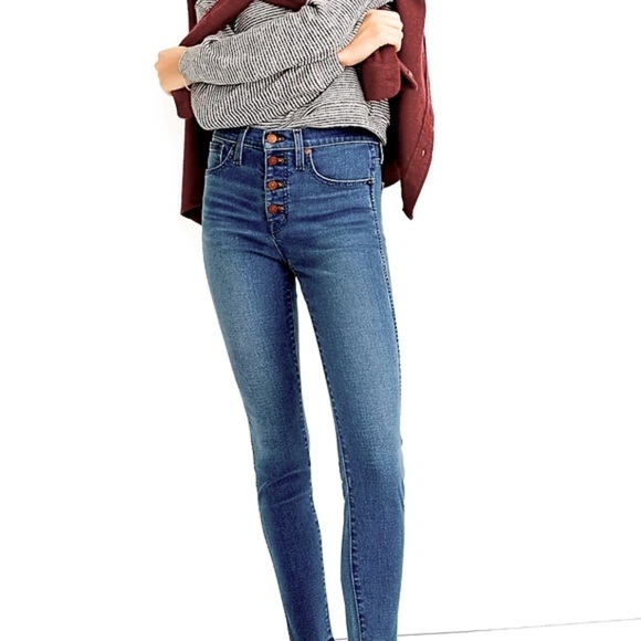 Madewell Like New 10" High Rise Skinny Jeans Button Fly with Raw Hem Size 27 - Picture 1 of 9